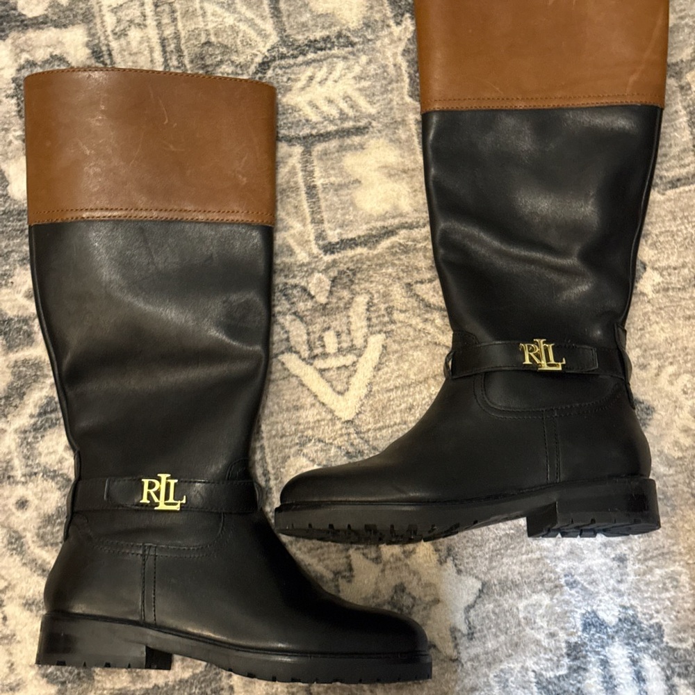 Ralph Lauren Everly Black and Brown Heeled Boots